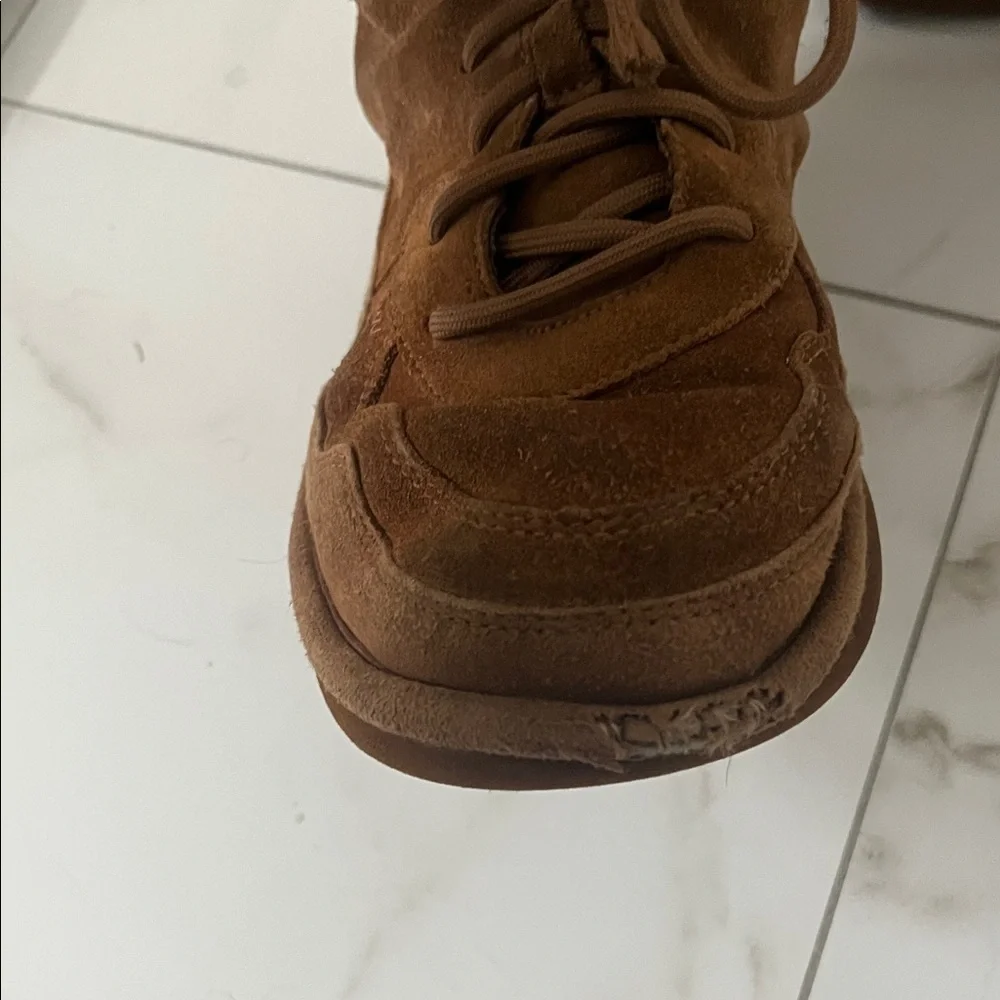 UGG Chestnut Suede Shearling-Lined Lace-Up Boots.  Youth